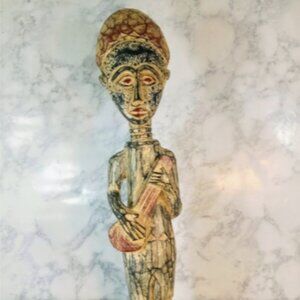 Vintage African Ashanti Ghanaian Wood Carved Musical Instrument Man Statue